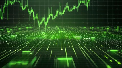 Obraz premium Strategic Investment Concept with Neon Glowing Visuals and Stock Market Data Representation