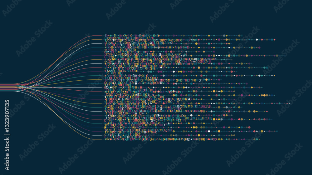 Poster big data visualization. social network, financial analysis of complex databases. data mining. vector