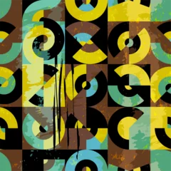 Gordijnen abstract circle pattern, with squares, semicircles, paint strokes and splashes, grungy © Kirsten Hinte