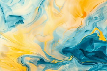 Obraz premium Photo of Blue and yellow liquid fluid art pattern. Detailed photo textured background