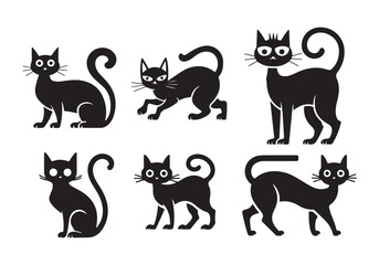 Naklejka premium Black Cat Silhouette Vector: Cute Cats in Various Poses for Pet Halloween Graphics