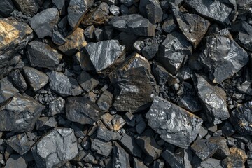 Photo of Big pile of natural black coals. Detailed photo textured background