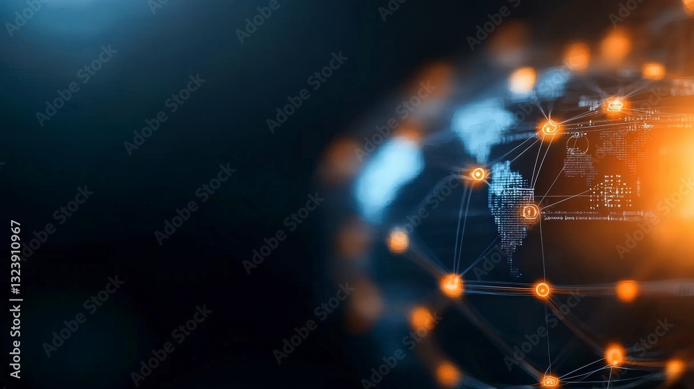 Poster digital global network connection with geometric elements and data visualizations for technology and