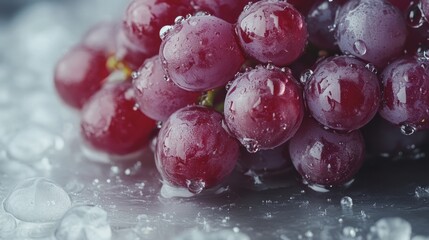 A close-up of a fresh, ripe grape with water droplets isolated on a smooth white surface