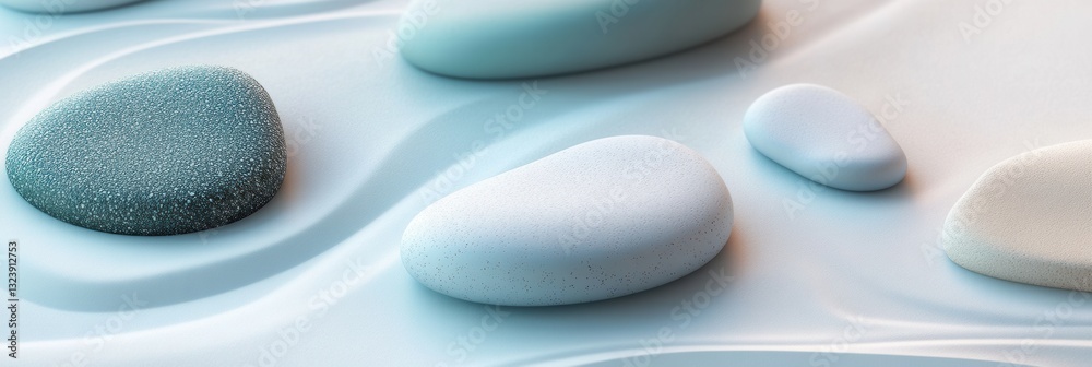 Poster Minimalistic zen-inspired environment featuring smooth pebbles on a soft pastel gradient background creating a serene atmosphere