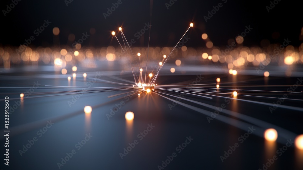 Poster abstract glowing lights and lines in a dark space with bokeh effect creating a futuristic digital at