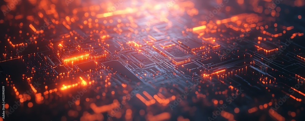 Poster abstract ai brain circuit on light background with digital tech elements, innovation concept, glowin