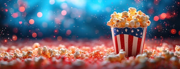 American Independence Day Celebration with Popcorn and Flag Design