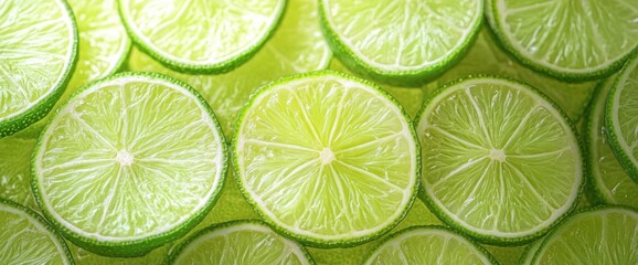 Fresh green lime slices arranged in a seamless pattern with juicy texture and translucent effect