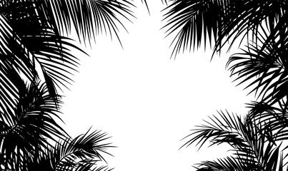 Tropical palm leaves border vector - flat icons set.