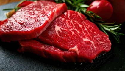 Close-Up of Fresh Red Meat Cuts &ndash; Rich Marbling and Premium Quality