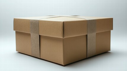 Boxed Surprise: A neatly sealed cardboard box, secured with packaging tape, suggesting a hidden gift or delivery, ready to be unveiled.