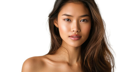 Beautiful asian model posing on transparent background for beauty products