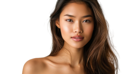Beautiful asian model posing on transparent background for beauty products