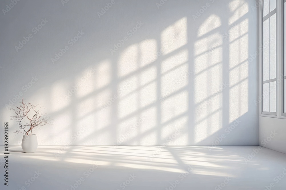 Poster bright minimalist white interior with abstract shadows and soft illumination featuring smooth textur