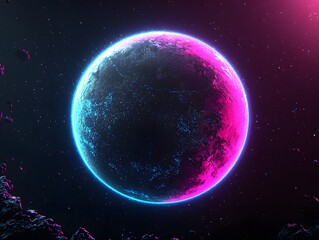 Luminous planet against the deep black space background creating a stunning cosmic display of celestial beauty