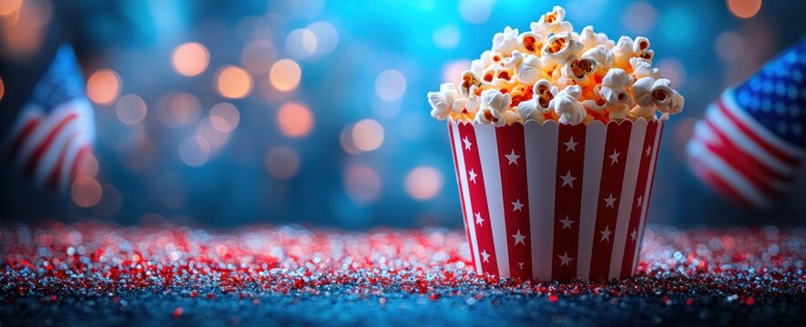 Independence Day Celebration with Popcorn and American Flags