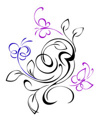 decorative element with fluttering stylized butterflies and ornate leafy pattern; graphic design