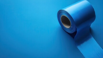 A vibrant blue background, the perfect stage for the unwinding of a roll of vibrant blue painter s tape, ready for creative endeavors and DIY projects.