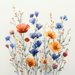 Watercolor Wildflowers and Foliage Bouquet Autumn Floral Illustration for Weddings Invitations Greetings Wallpapers Fashion