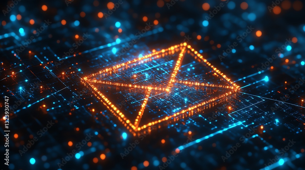 Aufkleber 3d rendered digital email icon formed from glowing pixels in cyberspace, with futuristic design, dat