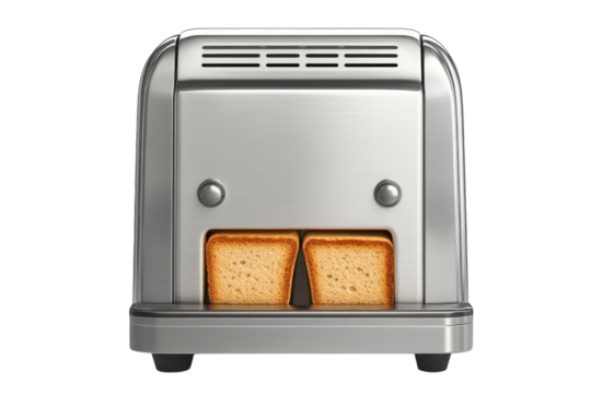 Toaster browning bread in a bright kitchen setting during the morning rush hour isolated on transparent background