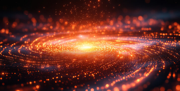 A captivating display of swirling patterns of light and energy represents quantum phenomena such as superposition and entanglement, depicting the depths of cosmic mysteries and algorithms.