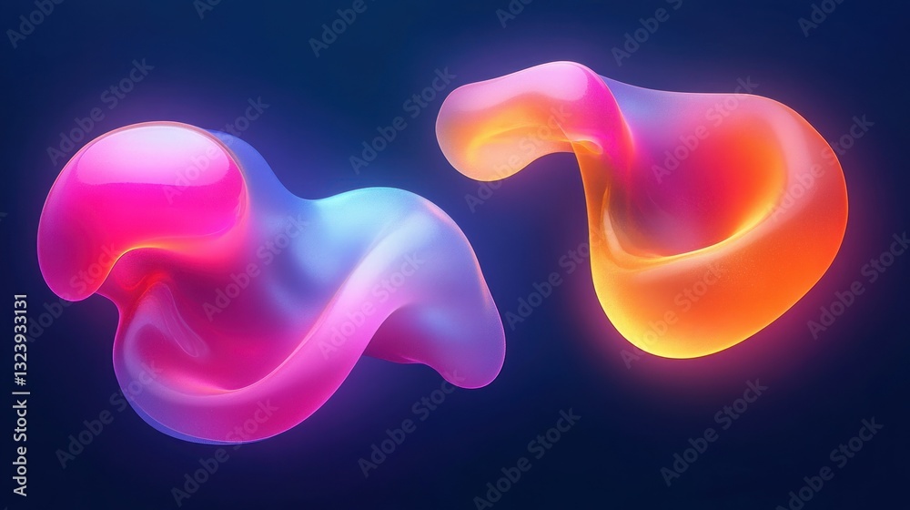 Aufkleber abstract organic liquid shapes with neon glow in futuristic gradient colors on dark background