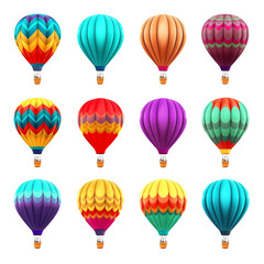 hot air balloons Colorful Hot Air Balloons Collection Eight Vibrant Designs for Travel Adventure and Festive