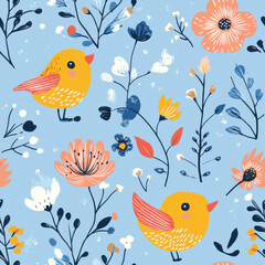 A delightful gender-neutral graphic for children's apparel, featuring charming crafted elements that evoke a warm, handmade quality. Baby blue back ground.