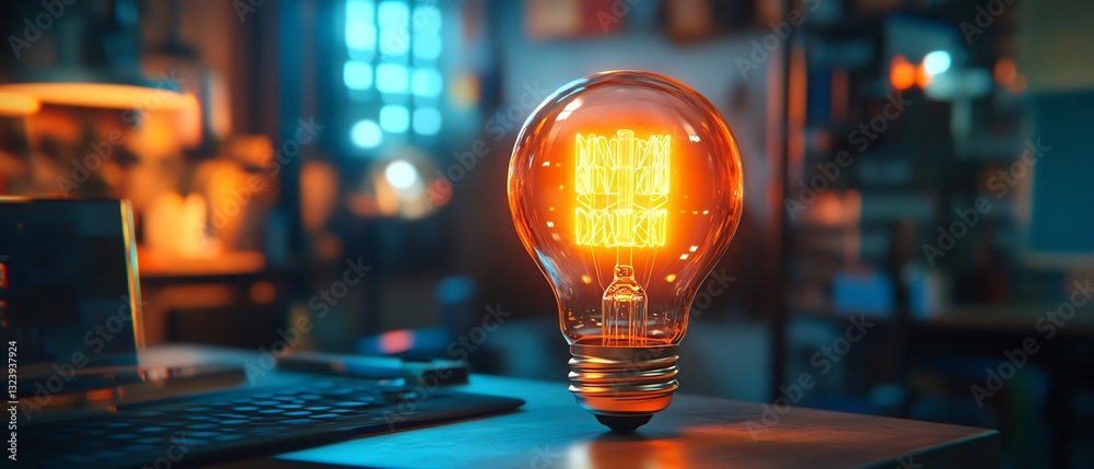 Aufkleber holographic light bulb projection from a smartphone on a desk