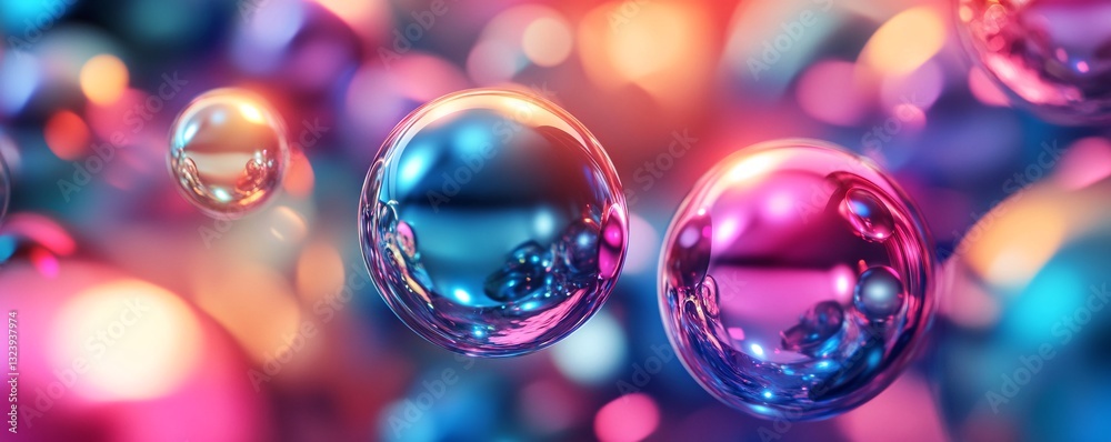Poster colorful bubbles floating and reflecting light: a stunning abstract background