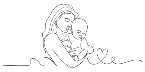 Mother and baby line art style vector illustration, mothers day celebration background