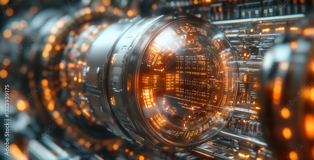 Poster This visual showcases a close-up of a quantum computer's core, featuring qubits in superposition and entanglement.