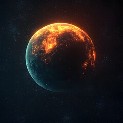 Obraz premium Solitary glowing planet in a cosmic setting softly lighting the dark sky with a mysterious and dreamlike atmosphere