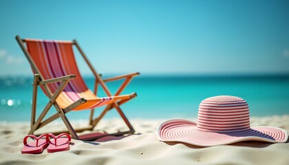 Hat and Flip-flops beach chair vacation