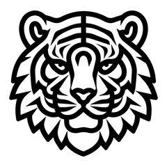 Fierce tiger head illustration in a bold graphic style on a white background
