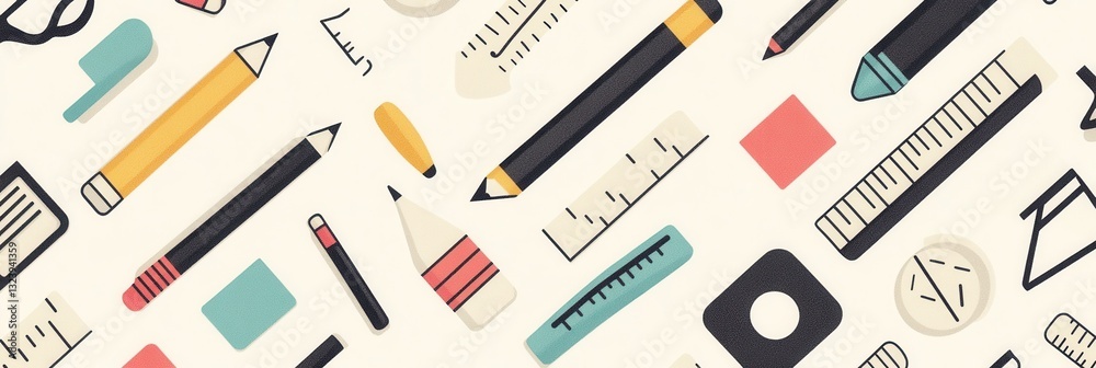 Leinwandbilder seamless pattern featuring design tools in soft monochrome palette for professional backgrounds or c
