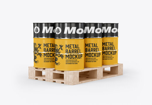 Oil Barrels with Pallet Mockup