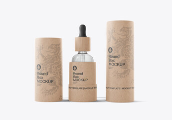Glass Dropper Bottle with Kraft Tube Mockup