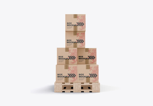 Pallet with Kraft Boxes Mockup