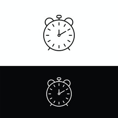 Minimalist Black and White Alarm Clock Icon Design for Timeliness and Punctuality