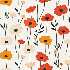 flower pattern, simple colors, solid, minimalist, layered shadow,