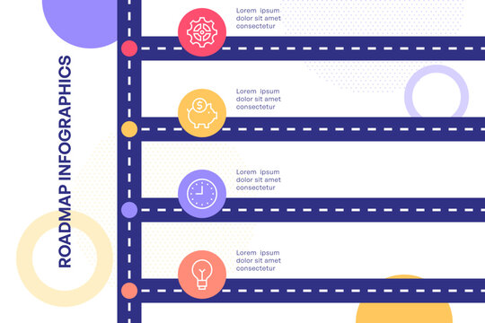 Vertical Business Roadmap Infographic with Parallel Lanes and Milestone Icons