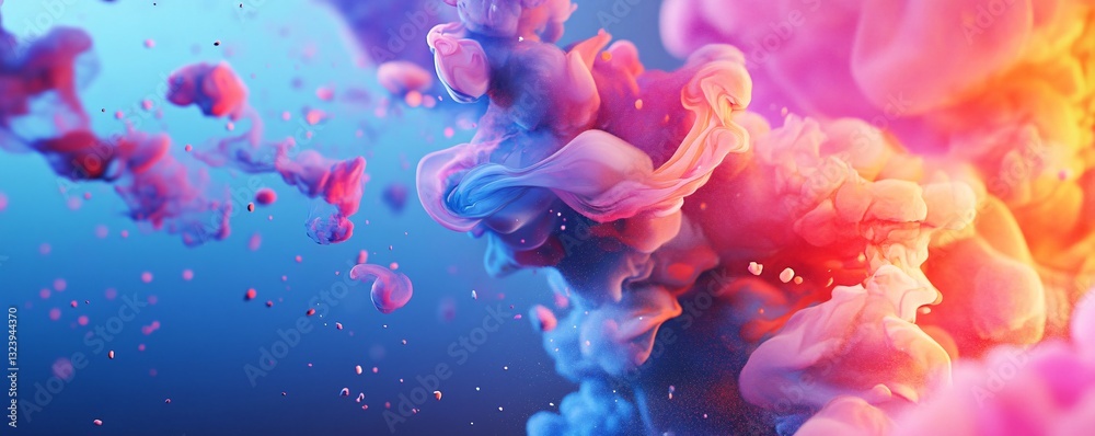 Poster colorful ink mixing in water creating abstract shapes