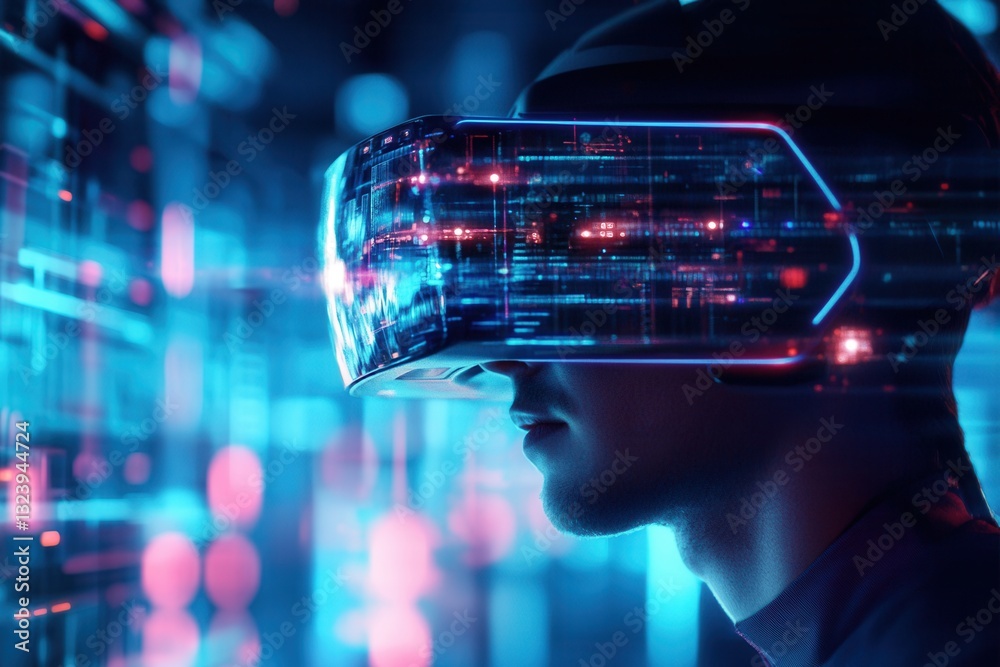 Poster Mixed reality experience with augmented reality elements in a futuristic design landscape