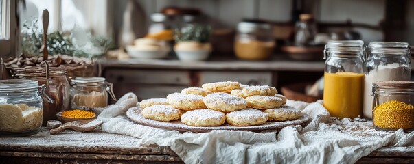 Fototapeta premium Vegan Chickpea Bowl: Wholesome Vegetarian Diet Option with Aquafaba Marshmallows, Healthy Liquid Protein Snack - Green Background