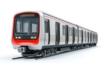 Naklejka premium Modern urban train gliding smoothly on tracks under bright lights in a busy city at midday isolated on transparent background