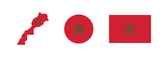 Vector Morocco National Flag icon collection. Flag set of Morocco various styles.
