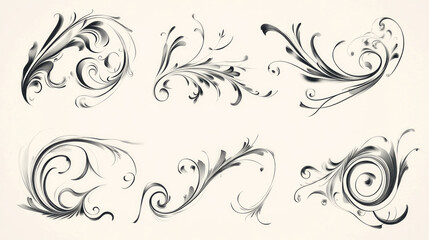Elegant calligraphy design set featuring intricate swirls and flourishes for artistic projects